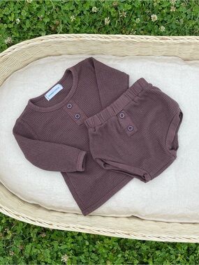 Winnie + Crew  brown waffle knit cotton set